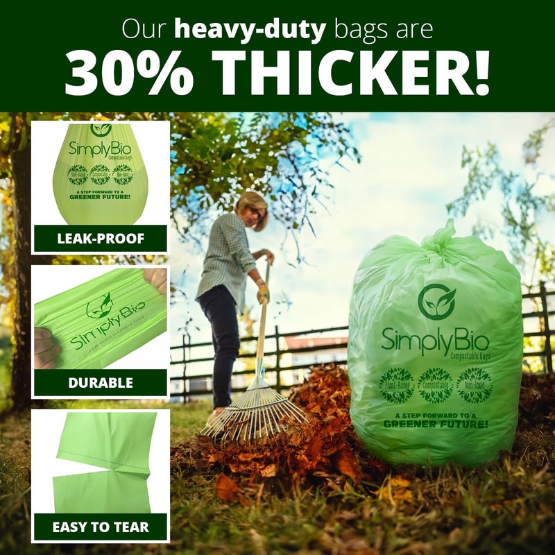 Simply Bio 50-55 Gallon Compostable Trash Bags Liners Flat-Top, Heavy Duty Extra Thick 1.57 Mil, 208.2 Liter, 12 Bags, Lawn, Yard, and Restaurant Use, ASTM D6400, US BPI, OK Compost Home Certified - Image 5